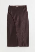 H & M - Wrapover Satin Skirt - Brown