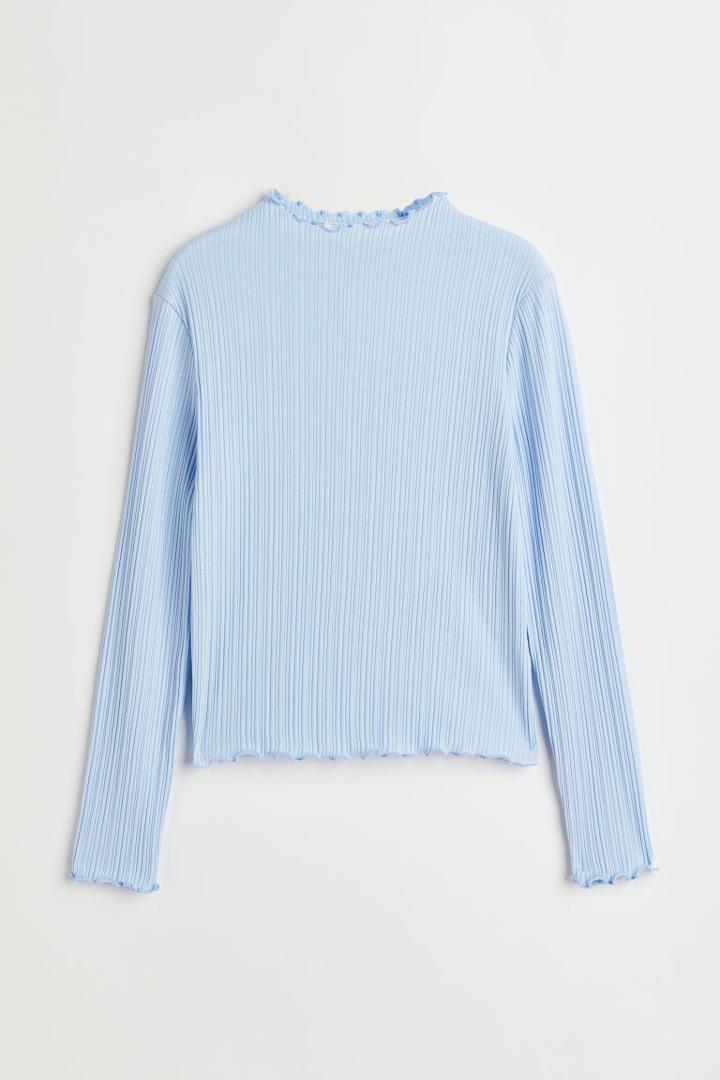 H & M - Long-sleeved Ribbed Top - Blue