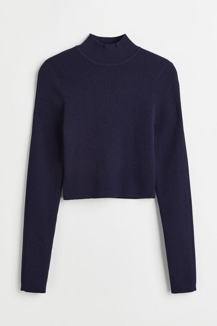 H & M - Ribbed Mock Turtleneck Top - Blue