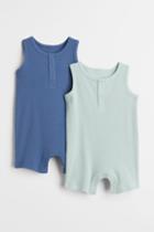 H & M - 2-pack Sleeveless Cotton Romper Suits - Turquoise