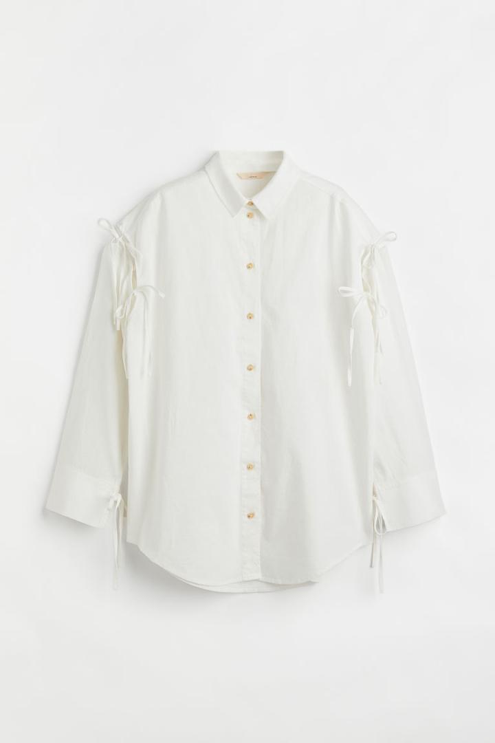 H & M - Oversized Linen-blend Shirt - White