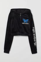 H & M - Velour Hooded Jacket - Black