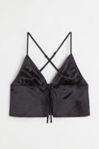 H & M - Tie-detail Satin Top - Black