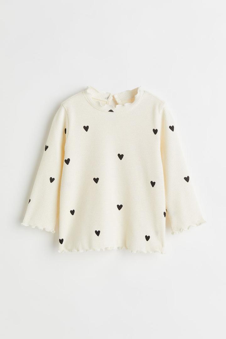 H & M - Waffled Jersey Top - White