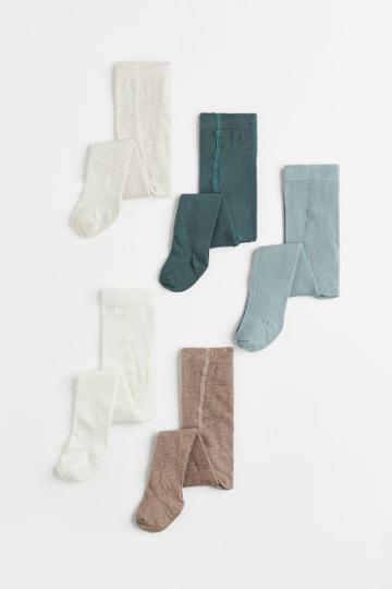 H & M - 5-pack Fine-knit Tights - Green