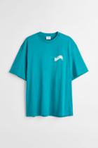 H & M - Relaxed Fit Printed T-shirt - Turquoise