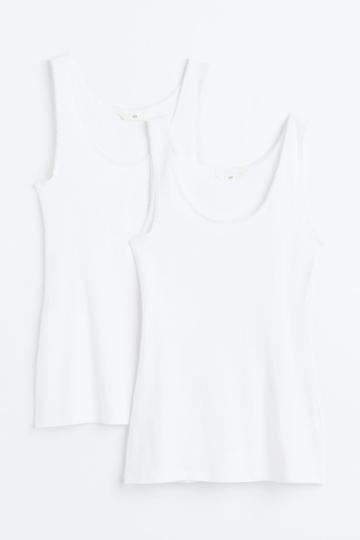 H & M - 2-pack Lace-trimmed Tank Tops - White