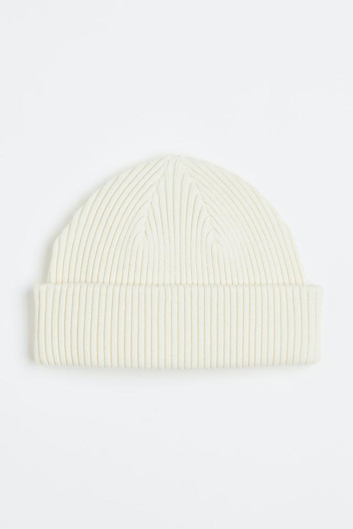 H & M - Rib-knit Cotton Beanie - White
