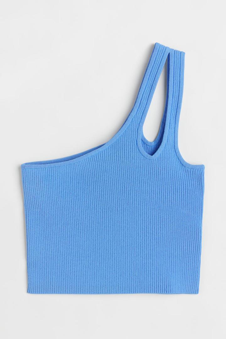 H & M - Ribbed One-shoulder Top - Blue