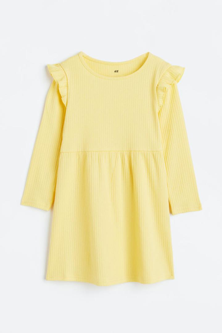 H & M - Ribbed Jersey Dress - Yellow