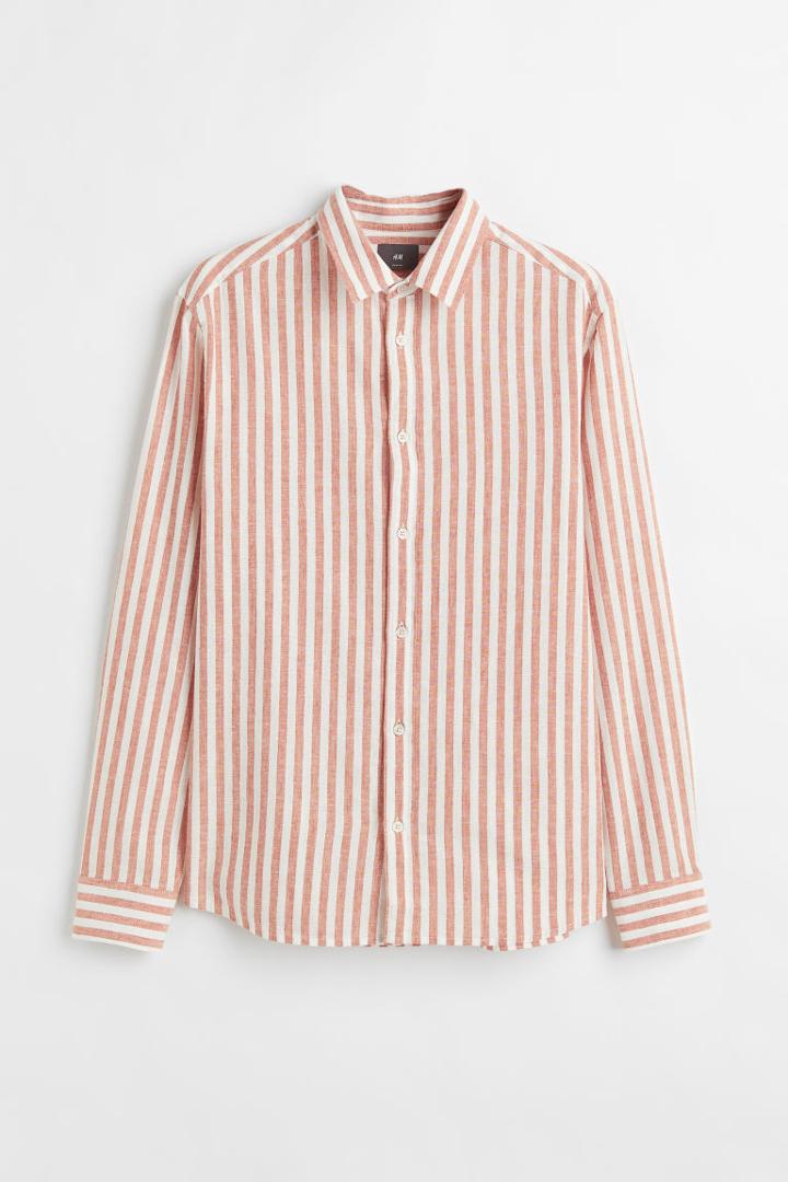 H & M - Linen-blend Slim Fit Shirt - Orange
