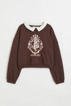 H & M - Boxy Printed Sweatshirt - Brown