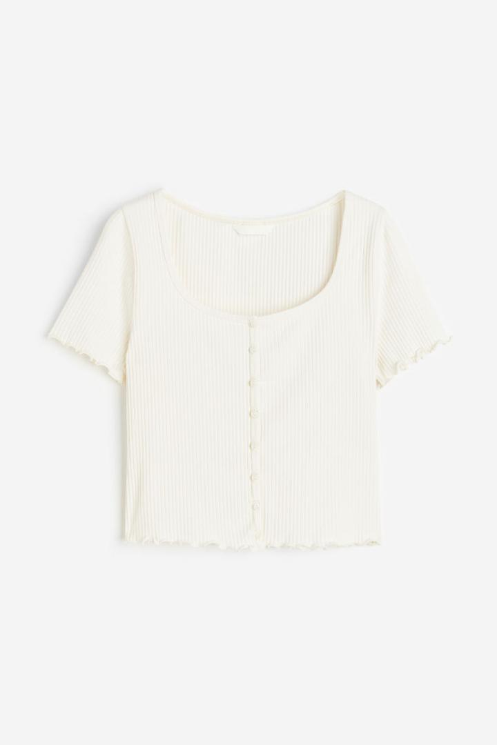 H & M - Ribbed Button-front Top - White