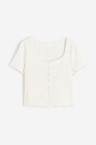 H & M - Ribbed Button-front Top - White
