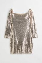 H & M - Sequined Off-the-shoulder Dress - Beige