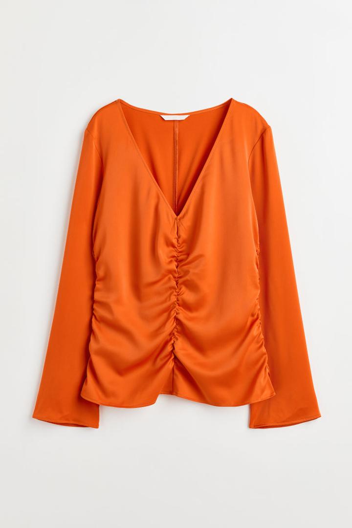 H & M - Gathered Blouse - Orange