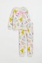 H & M - 2-piece Printed Sweatshirt Set - Beige