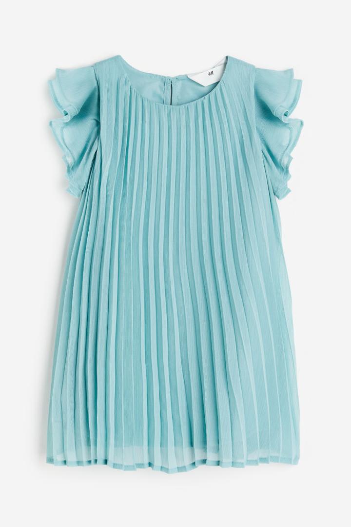 H & M - Pleated A-line Dress - Turquoise