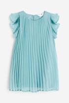 H & M - Pleated A-line Dress - Turquoise