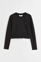H & M - Short Ribbed Cotton Jersey Top - Black