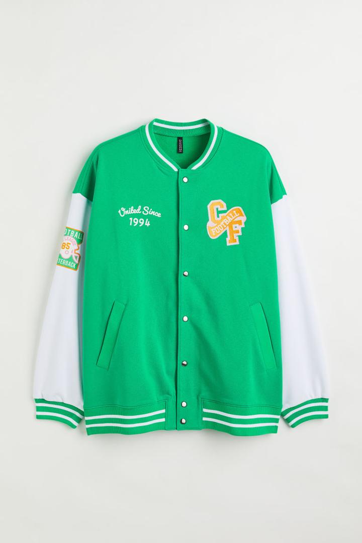 H & M - H & M+ Oversized Baseball Jacket - Green