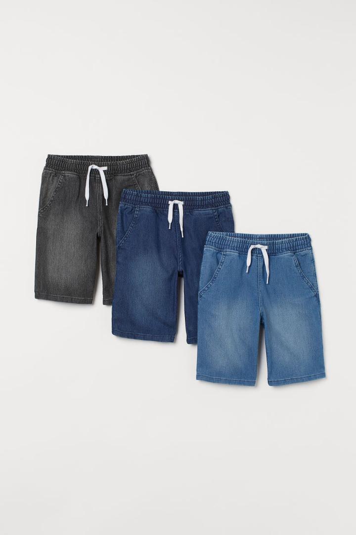 H & M - 3-pack Denim Pull-on Shorts - Gray