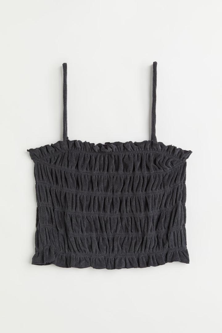 H & M - Smocked Terry Top - Gray