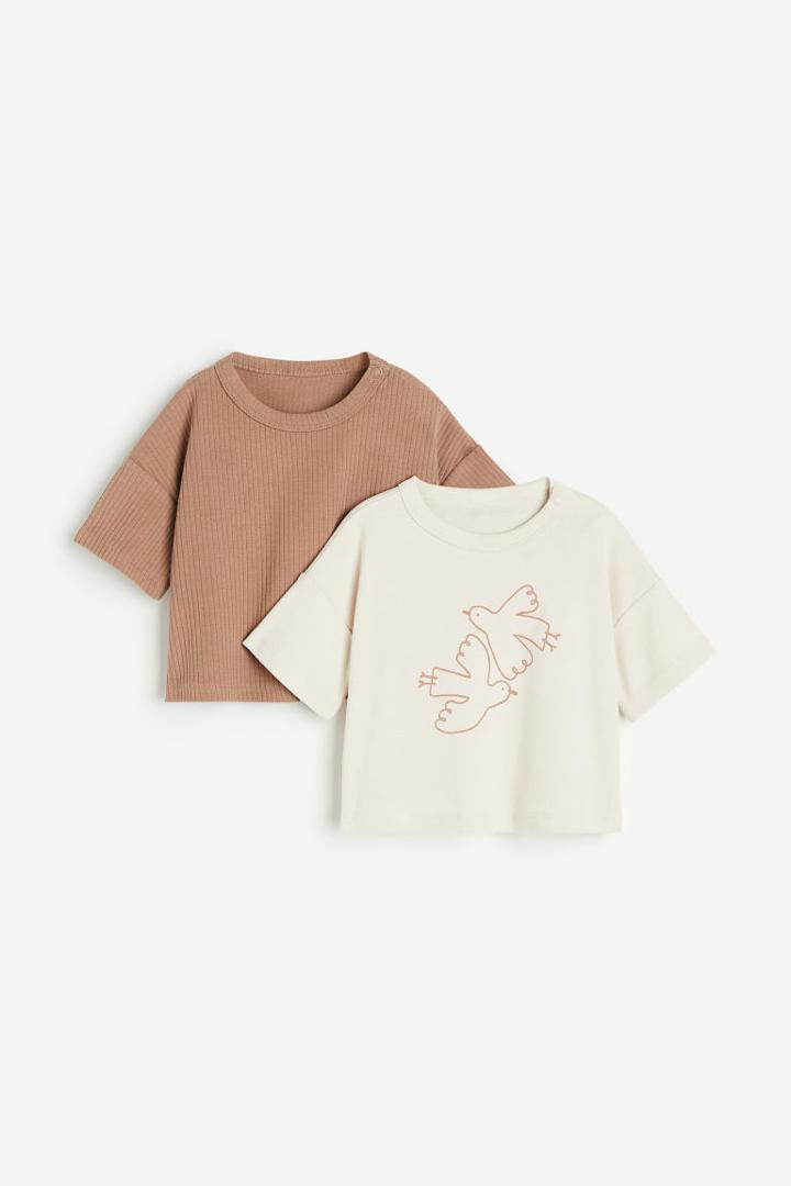 H & M - 2-pack Oversized Tops - Beige