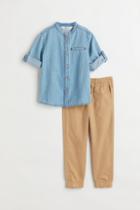 H & M - 2-piece Cotton Shirt And Joggers Set - Blue
