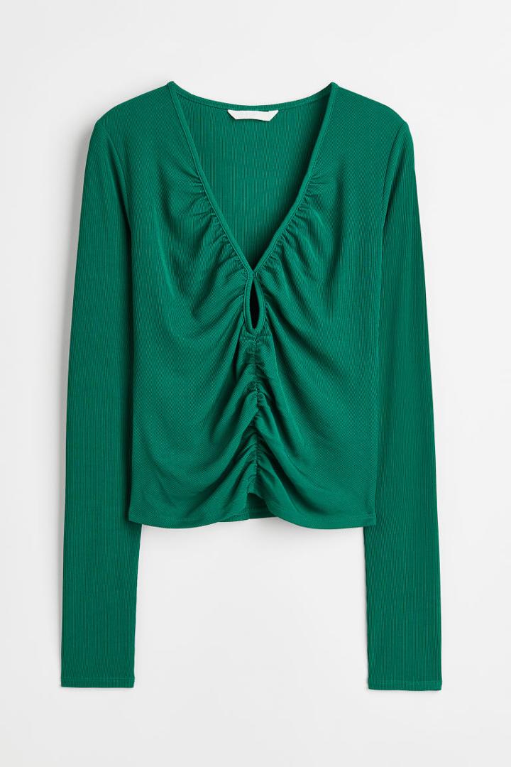 H & M - Short Gathered Top - Green