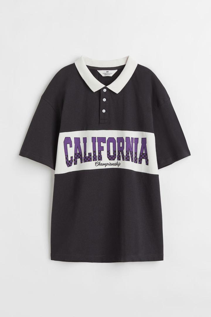 H & M - Printed Polo Shirt - Black