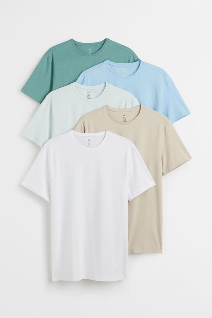 H & M - 5-pack Slim Fit T-shirts - Beige