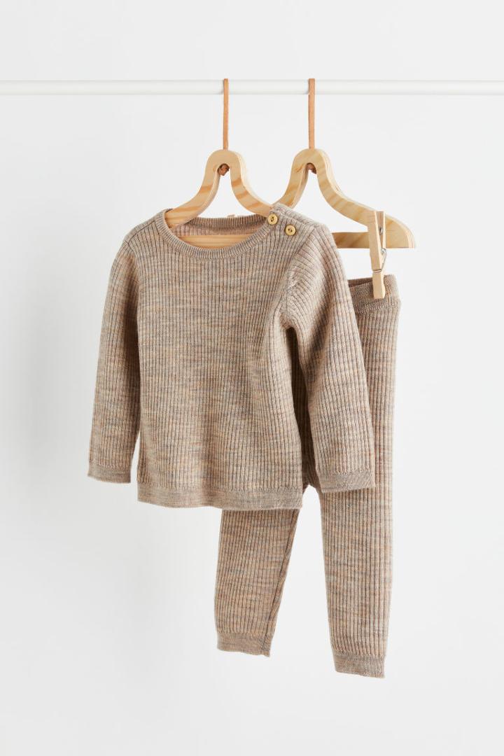 H & M - 2-piece Merino Wool Set - Brown