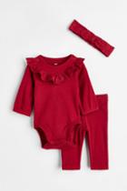 H & M - 3-piece Cotton Jersey Set - Red