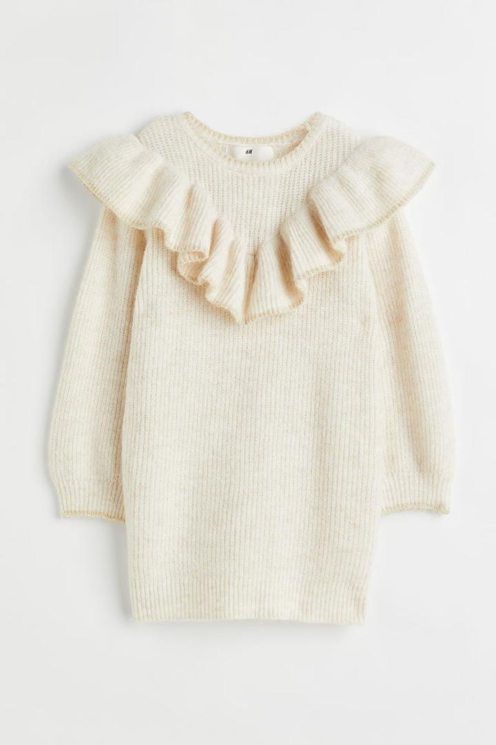H & M - Flounce-trimmed Knit Dress - White