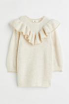 H & M - Flounce-trimmed Knit Dress - White