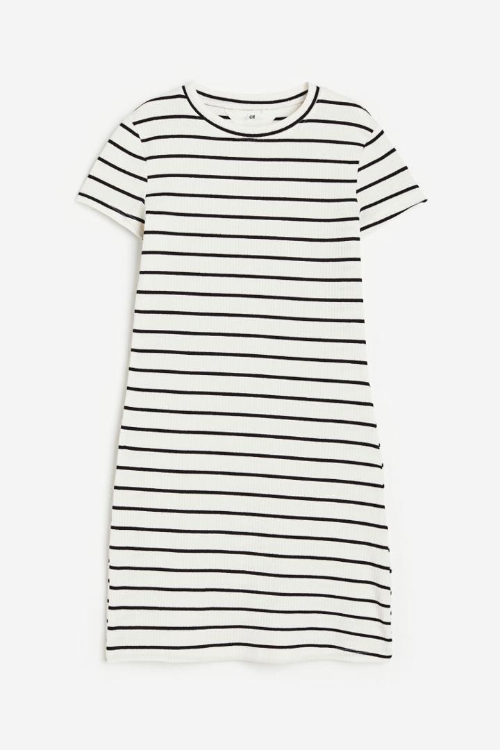 H & M - Ribbed T-shirt Dress - White