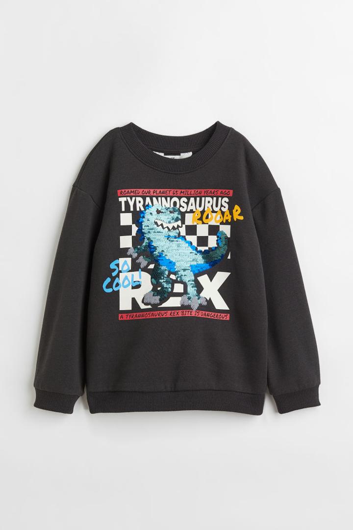 H & M - Flip-sequin Sweatshirt - Black