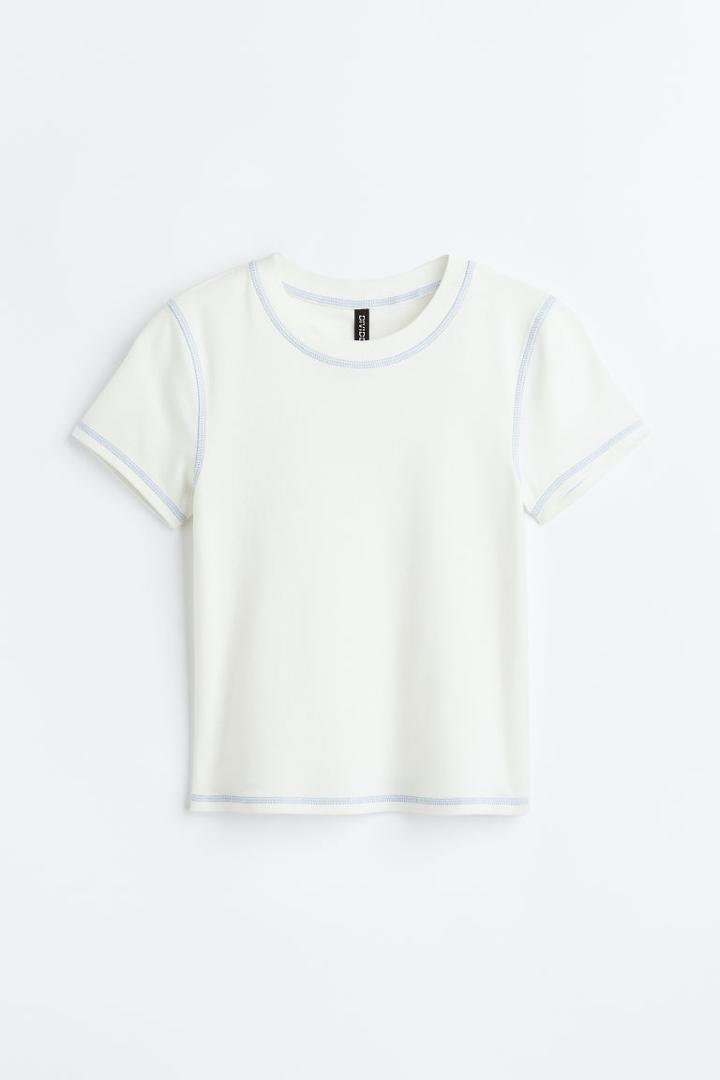 H & M - Flatlock-seam Top - White