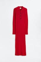 H & M - Collared Rib-knit Dress - Red