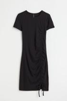 H & M - Fitted Drawstring-detail Dress - Black