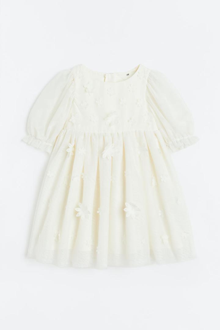 H & M - Appliqud Tulle Dress - White