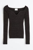 H & M - Glittery Rib-knit Top - Black