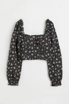 H & M - Floral Linen-blend Blouse - Gray