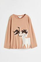H & M - Graphic-design Top - Beige