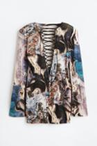 H & M - Lacing-detail Velour Mini Dress - Turquoise