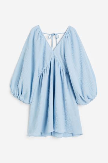 H & M - Voluminous Double-weave Dress - Blue