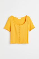 H & M - Button-front Ribbed Top - Yellow