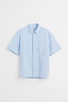 H & M - Relaxed Fit Short-sleeved Linen-blend Shirt - Blue