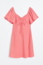 H & M - Crinkled Drawstring-detail Dress - Pink